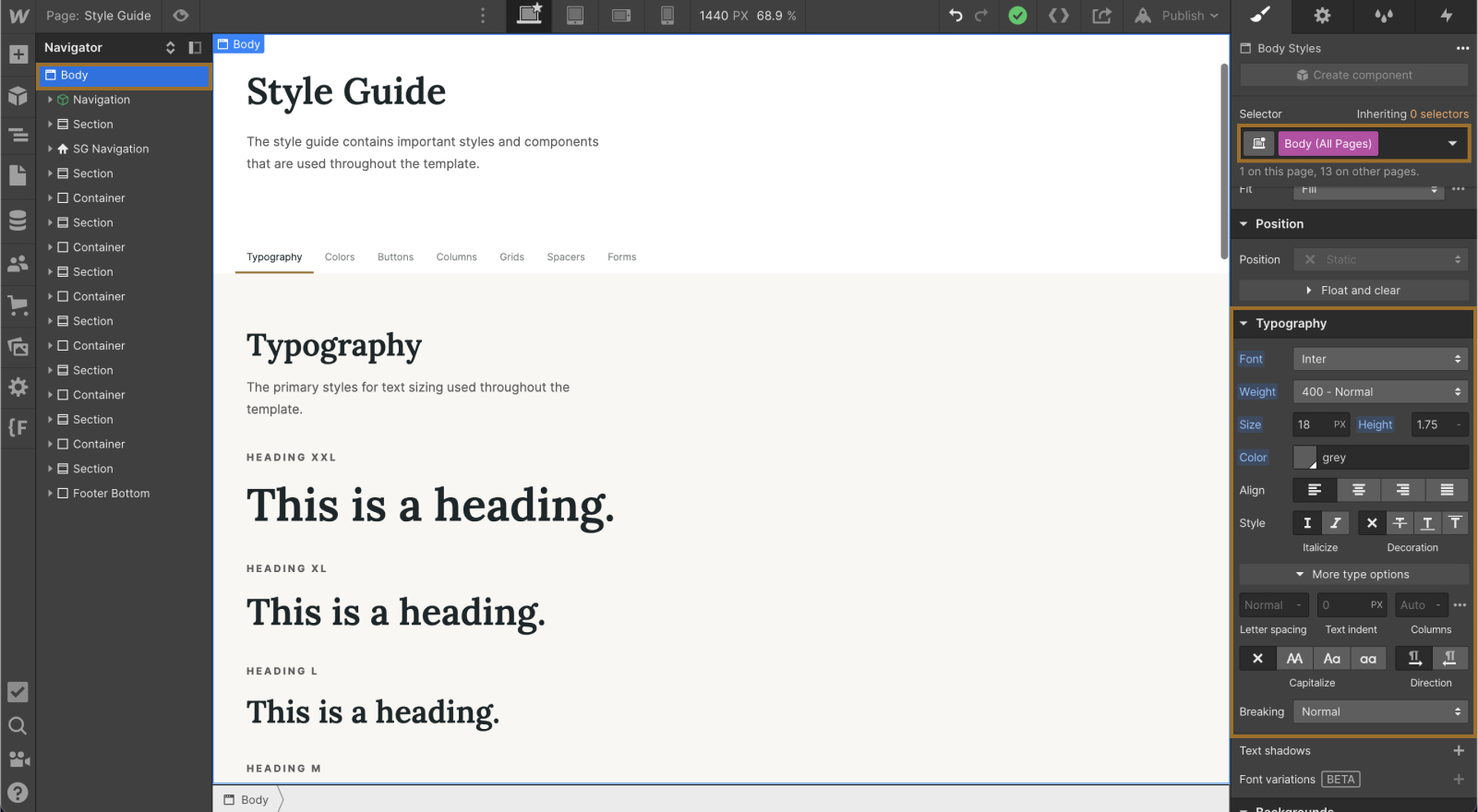 Screenshot of style guide