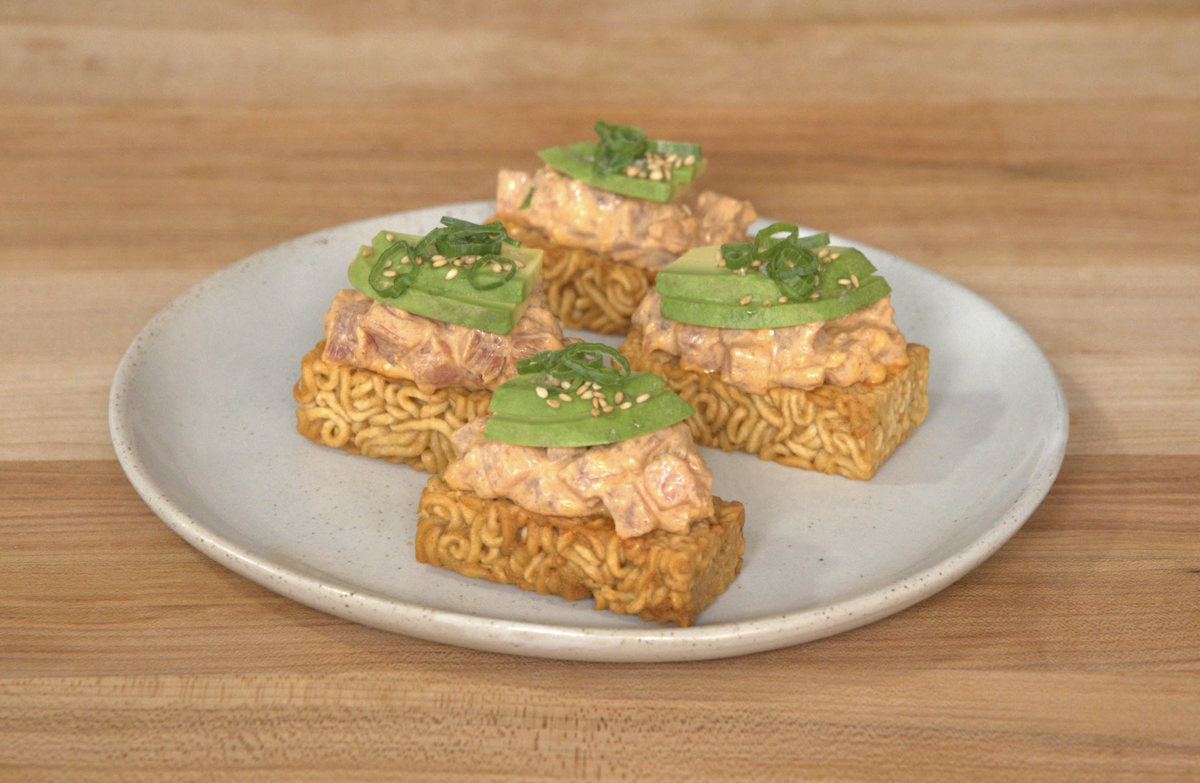 Spicy Tuna Over Crispy Instant Ramen Noodles