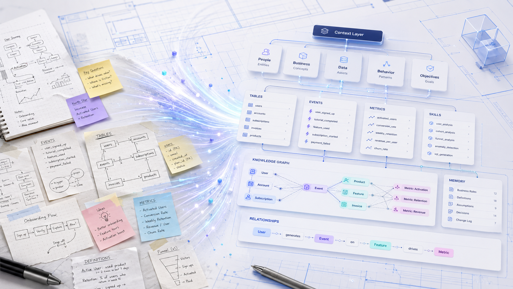 A blueprint becoming structured knowledge - ClarityQ Context Builder