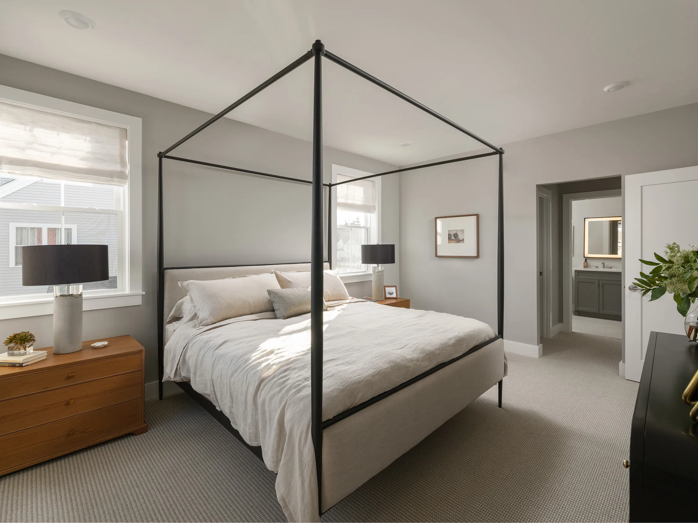 (title) Primary Suite (description) Spacious primary bedroom suites with natural light at Alden's Reach — new single-family homes for sale in Plymouth, Massachusetts.
