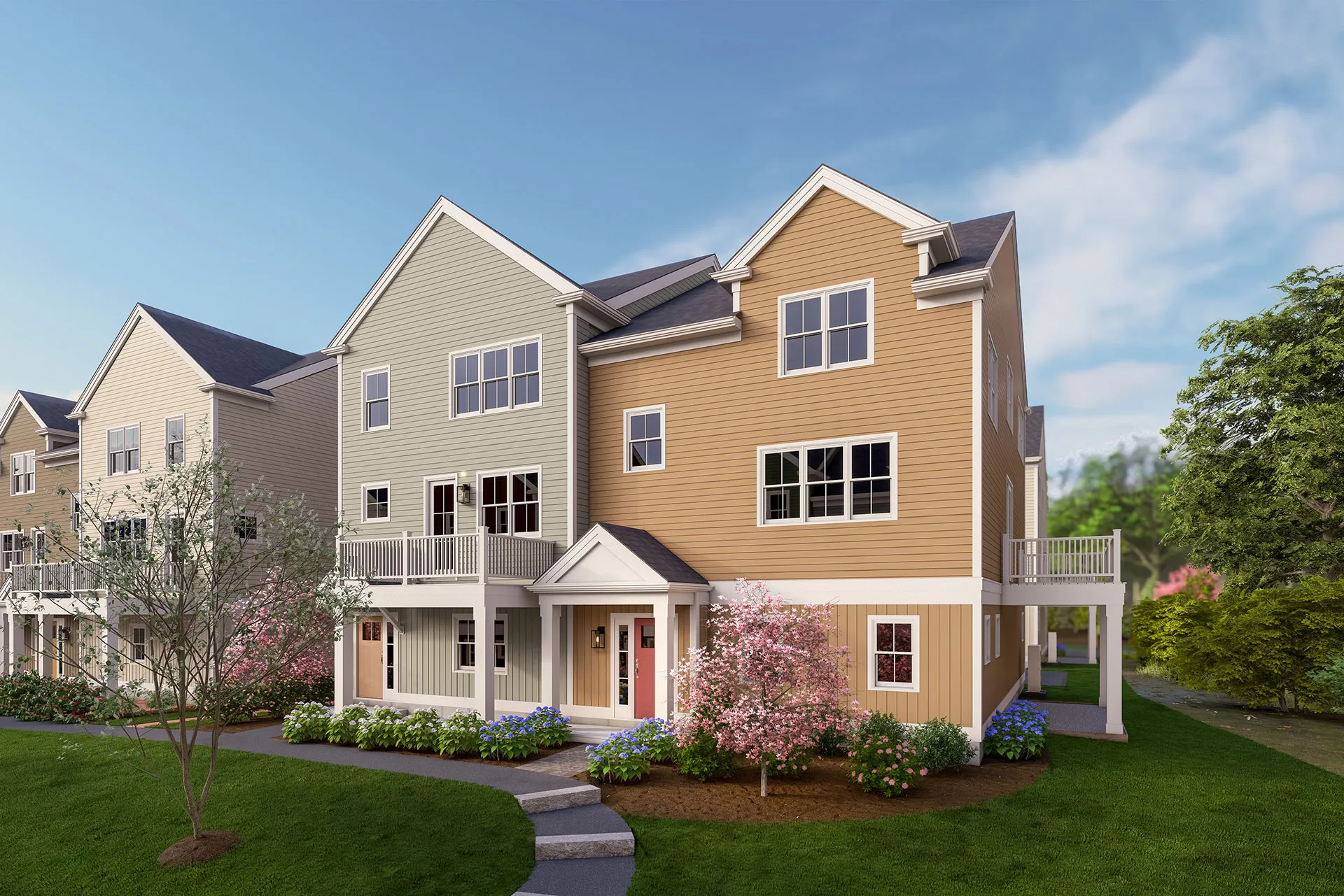 Private courtyards at Larkwood in Raynham MA