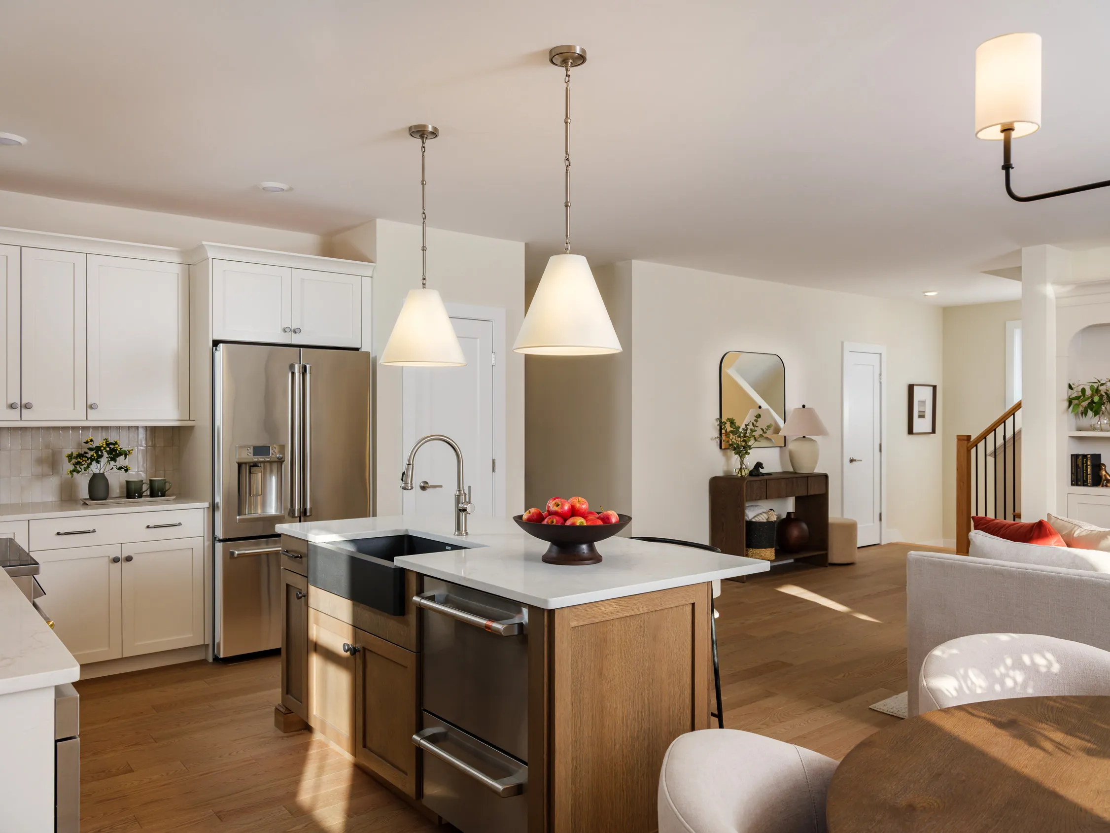 Kitchen viewed from entry foyer in the Pine at Alden's Reach in Plymouth MA