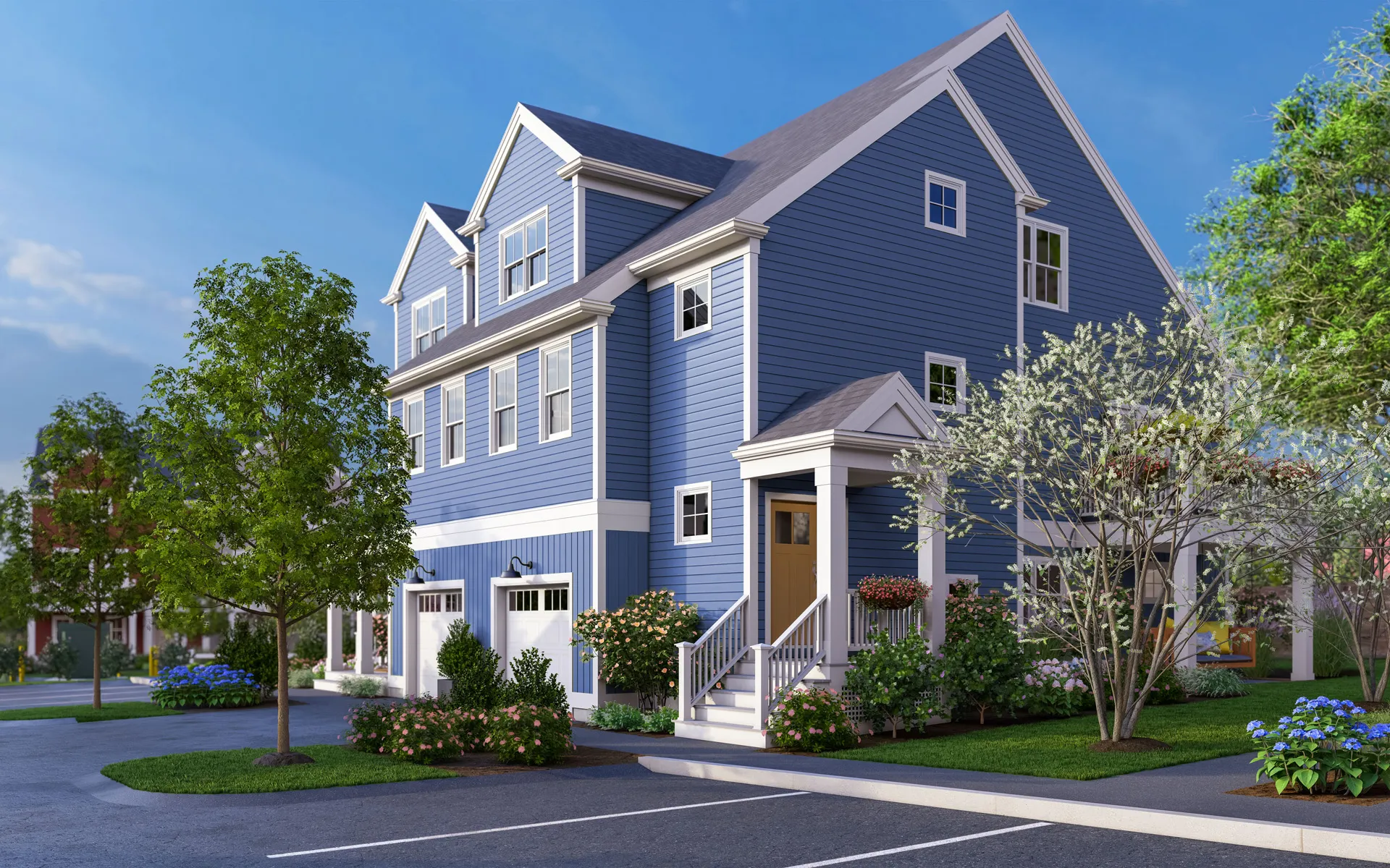 Pine triplex townhome exterior at Alden's Reach in Plymouth MA