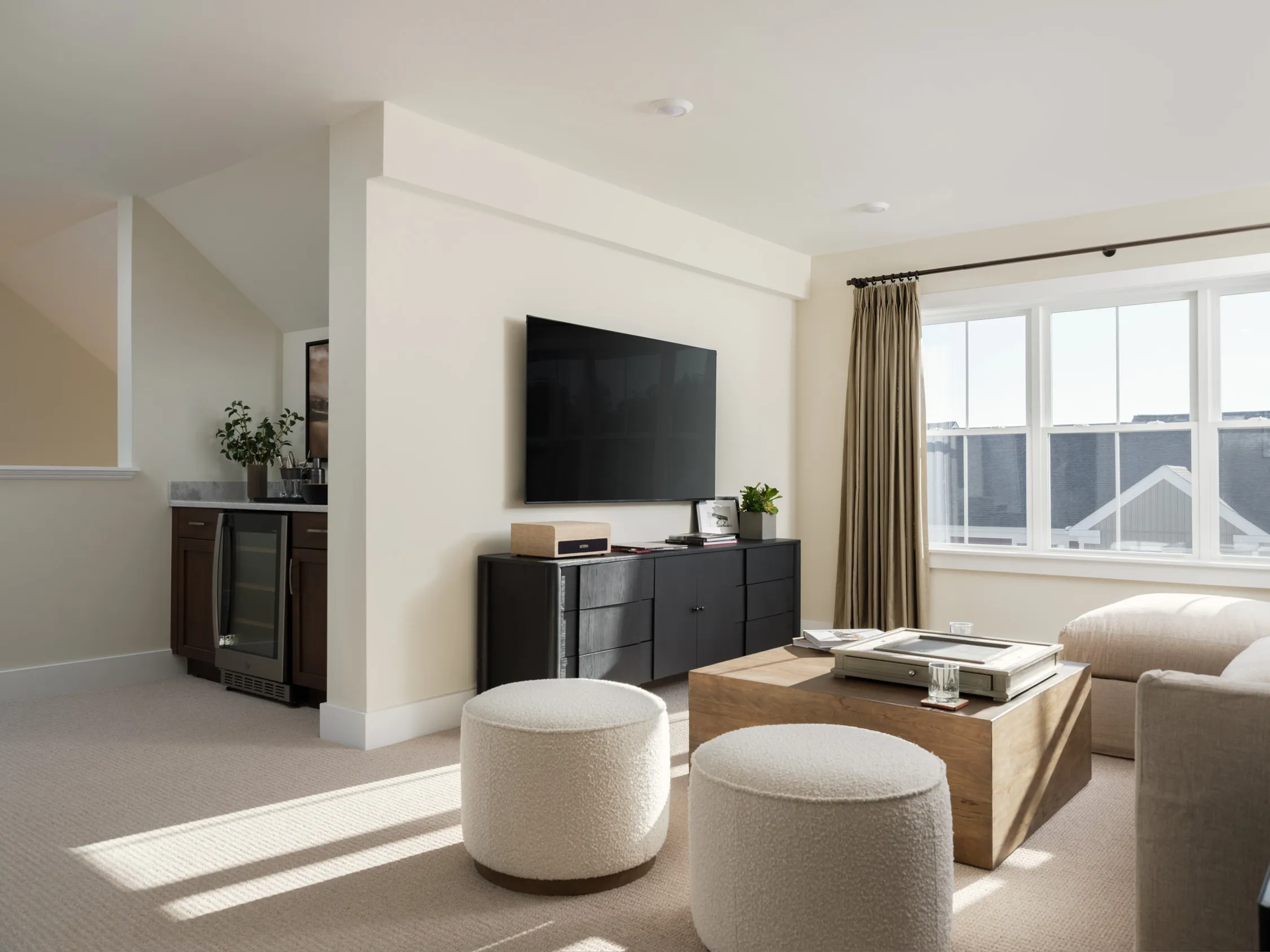 Second-floor loft with dry bar and media area in the Pine at Alden's Reach in Plymouth MA