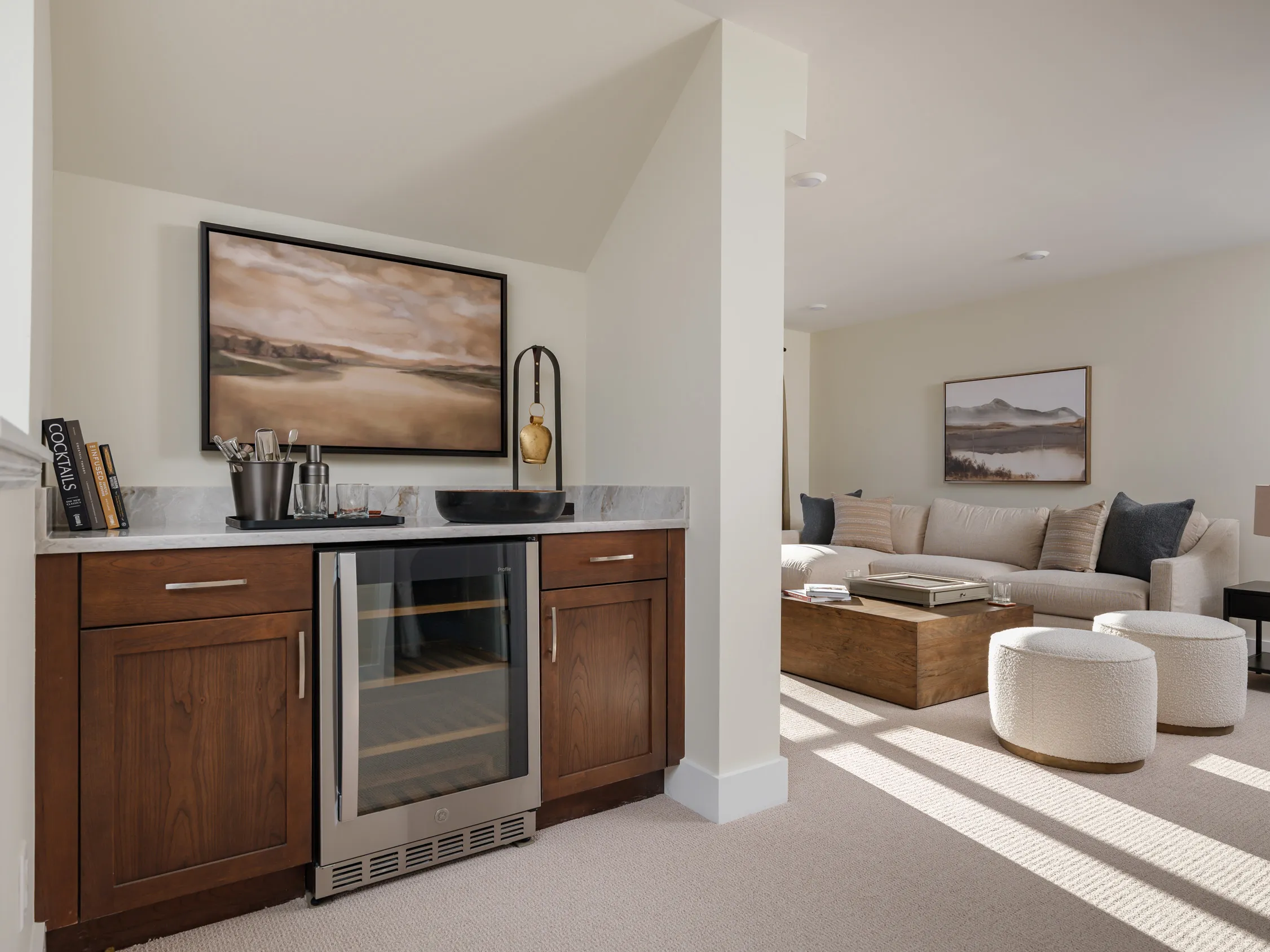 Dry bar in second-floor loft in the Pine at Alden's Reach in Plymouth MA