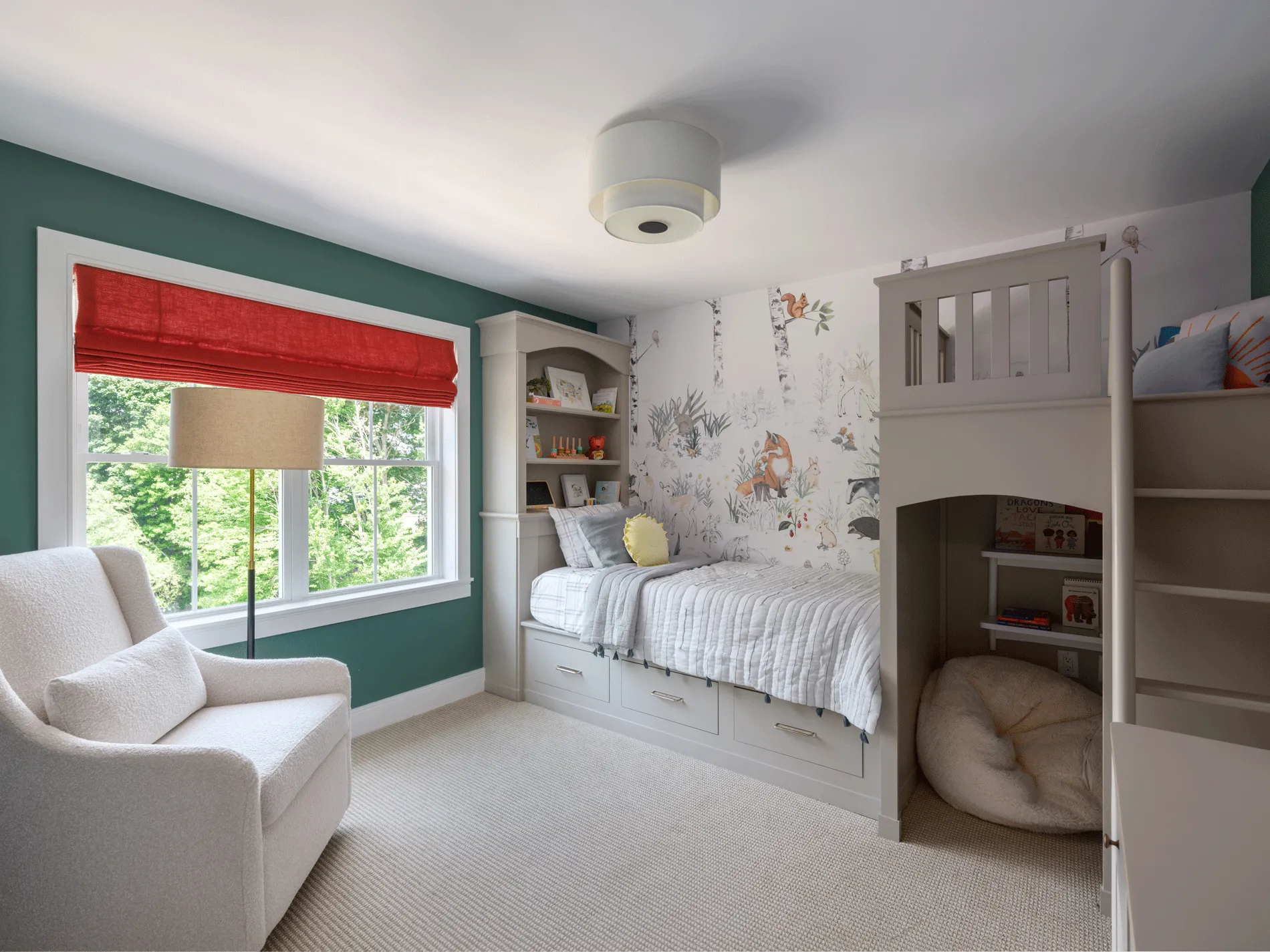 Children's bedroom with custom built-in bed in the Birch at Larkwood in Raynham MA