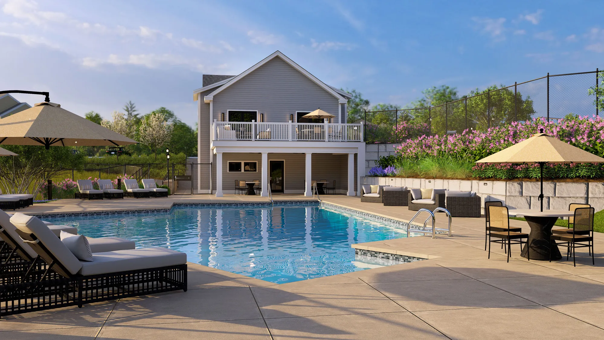 Pool and pool house at Alden's Reach in Plymouth MA
