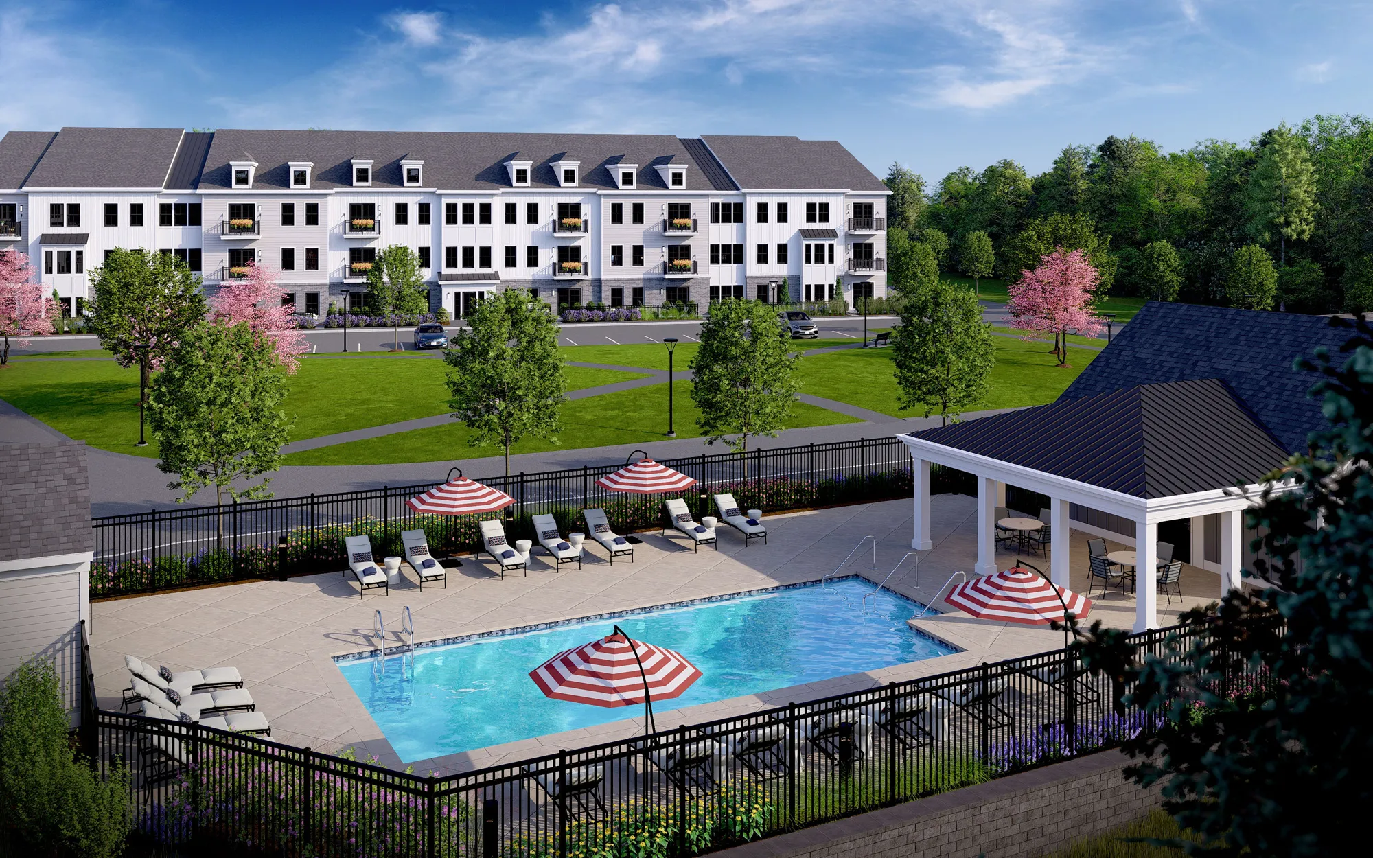 Pool and poolhouse at Featherwinds in Halifax MA