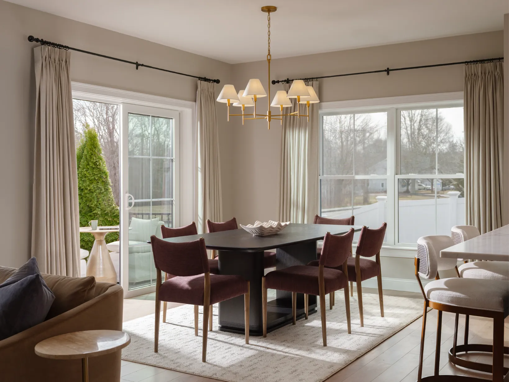 Dining area with walk out patio in a Featherwinds 55+ condo in Halifax MA