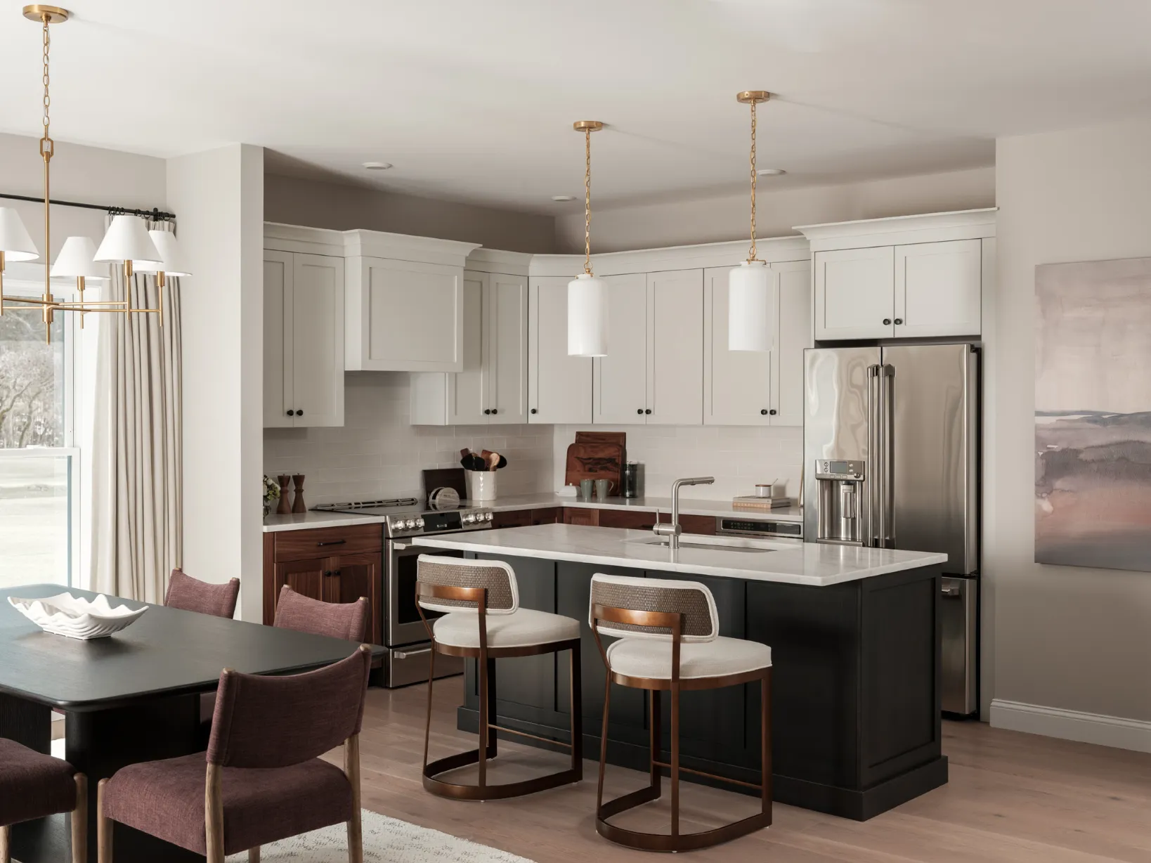 Spacious kitchen with island seating at Featherwinds 55+ active adult condos in Halifax MA