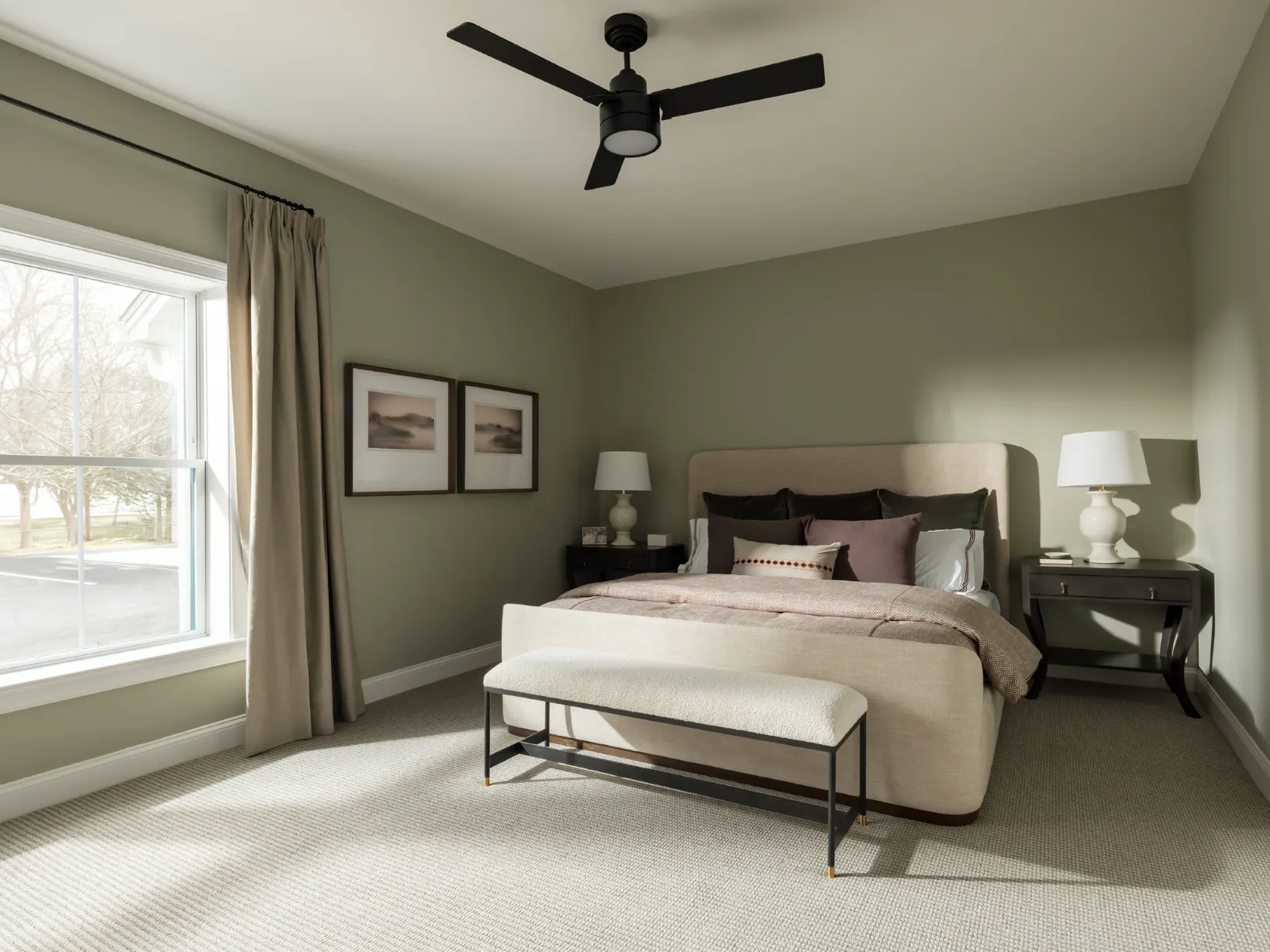 Restful primary suite with natural light at Featherwinds single-level condos in Halifax MA