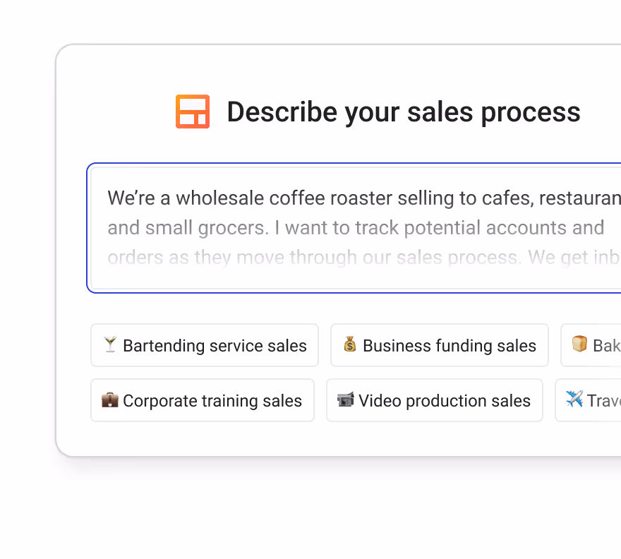 User interface that lets users describe their business and workflow in plain language.