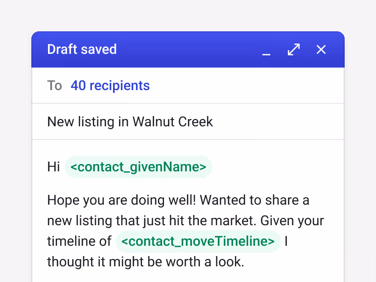 Personalized mail merge draft using dynamic CRM fields inside Gmail.