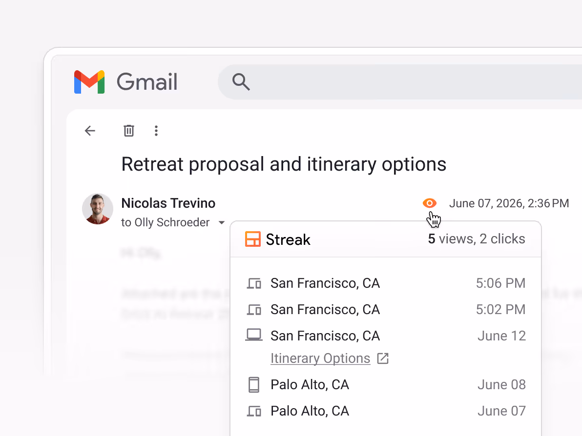 Streak mail merge draft sent to corporate travel clients — with personalized <contact_givenName> and <company_name> variables — for scalable, personalized travel proposal outreach