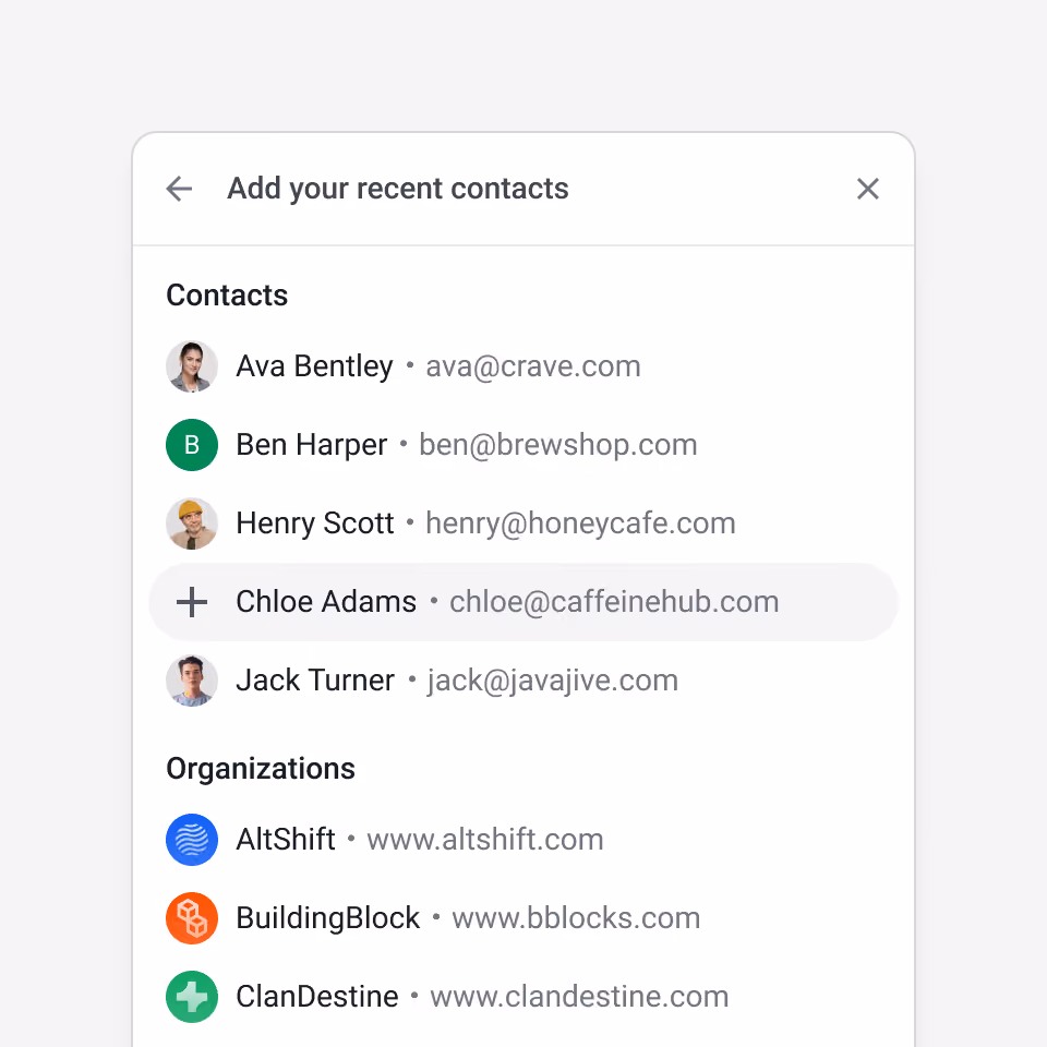 Streak's Quick Add screen in Gmail letting a user choose which inbox contacts to add to their CRM pipeline.