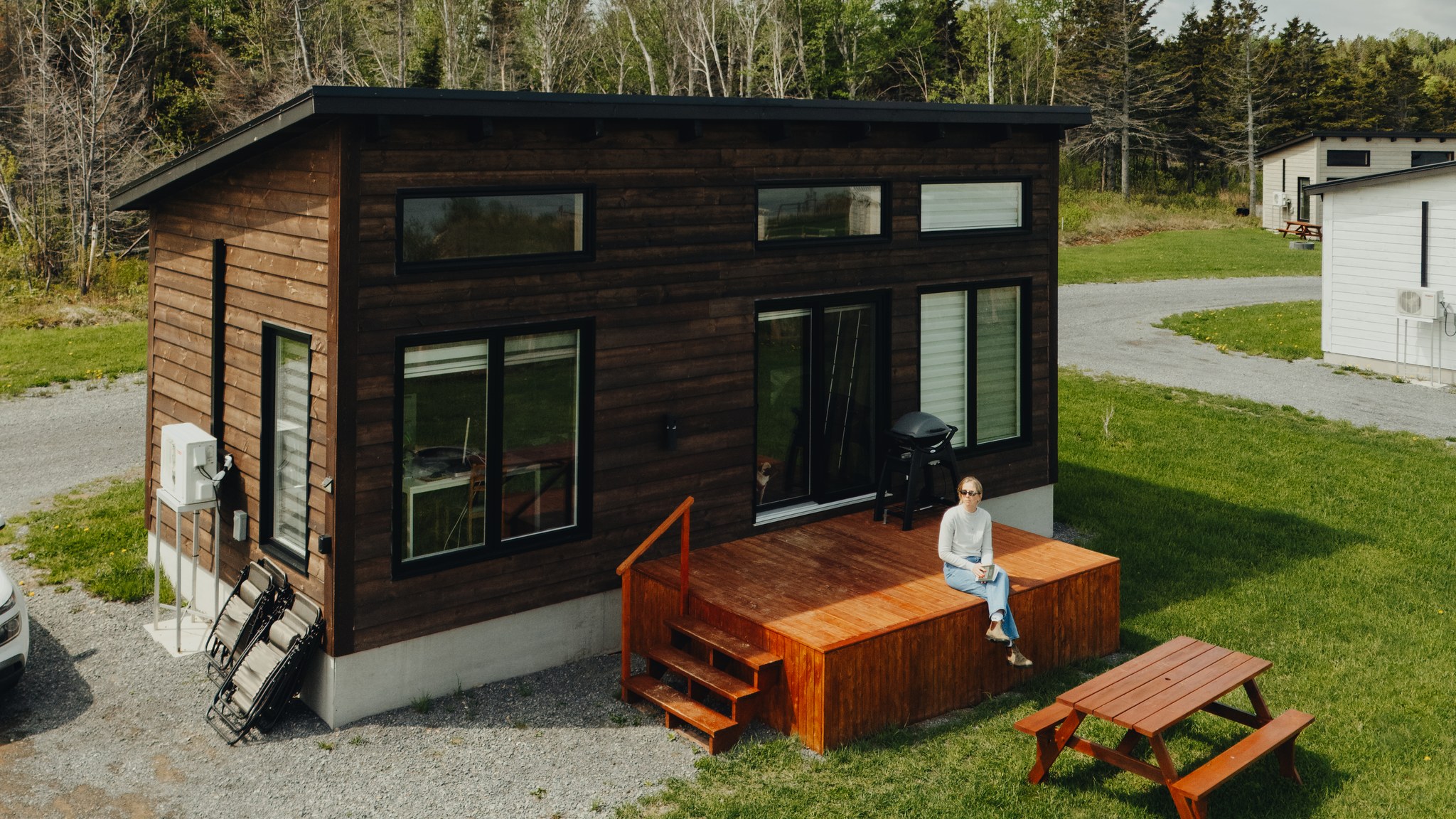 The back cabin with its deck and outdoor fireplace