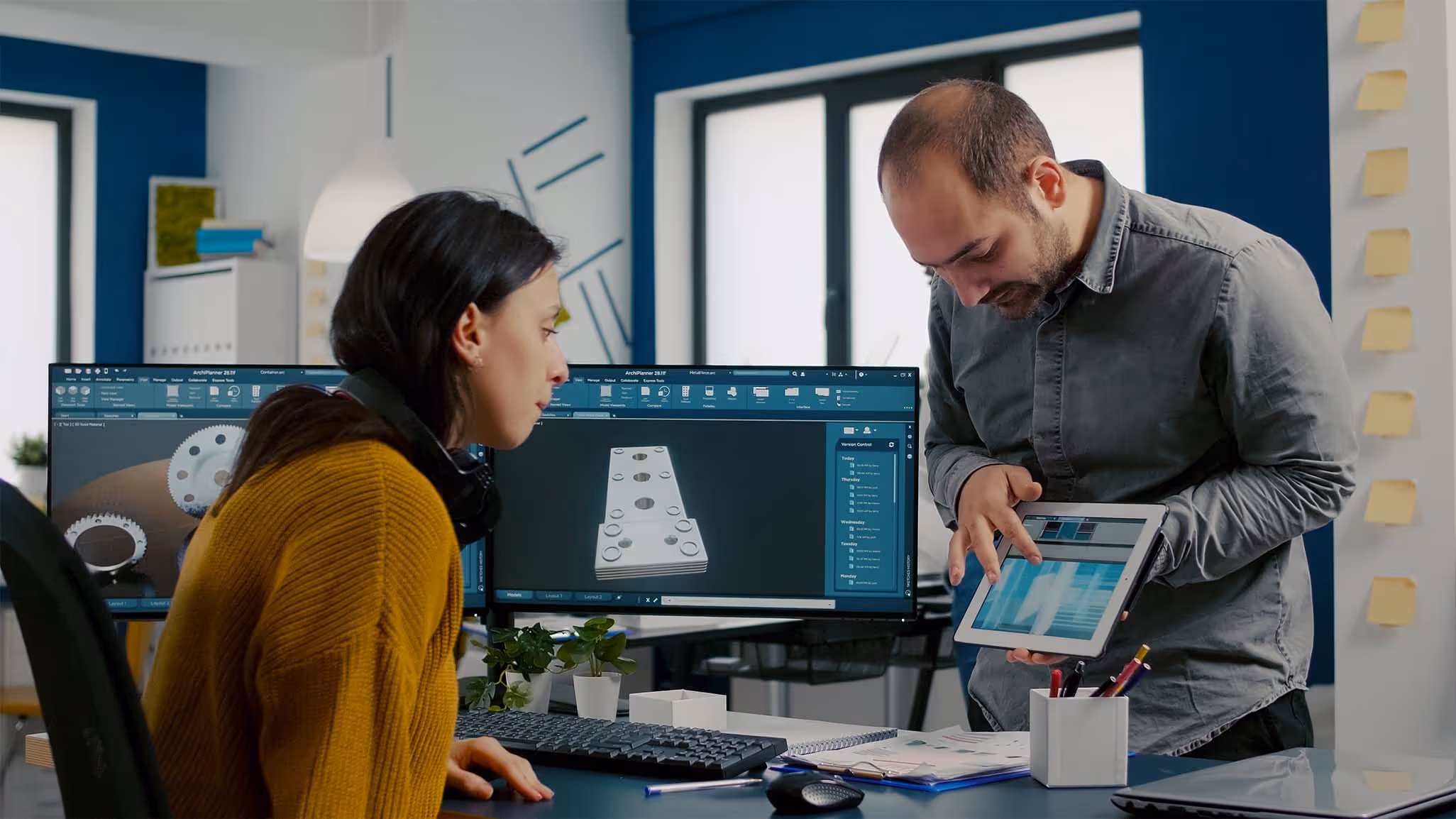 Two people working on product design and product development