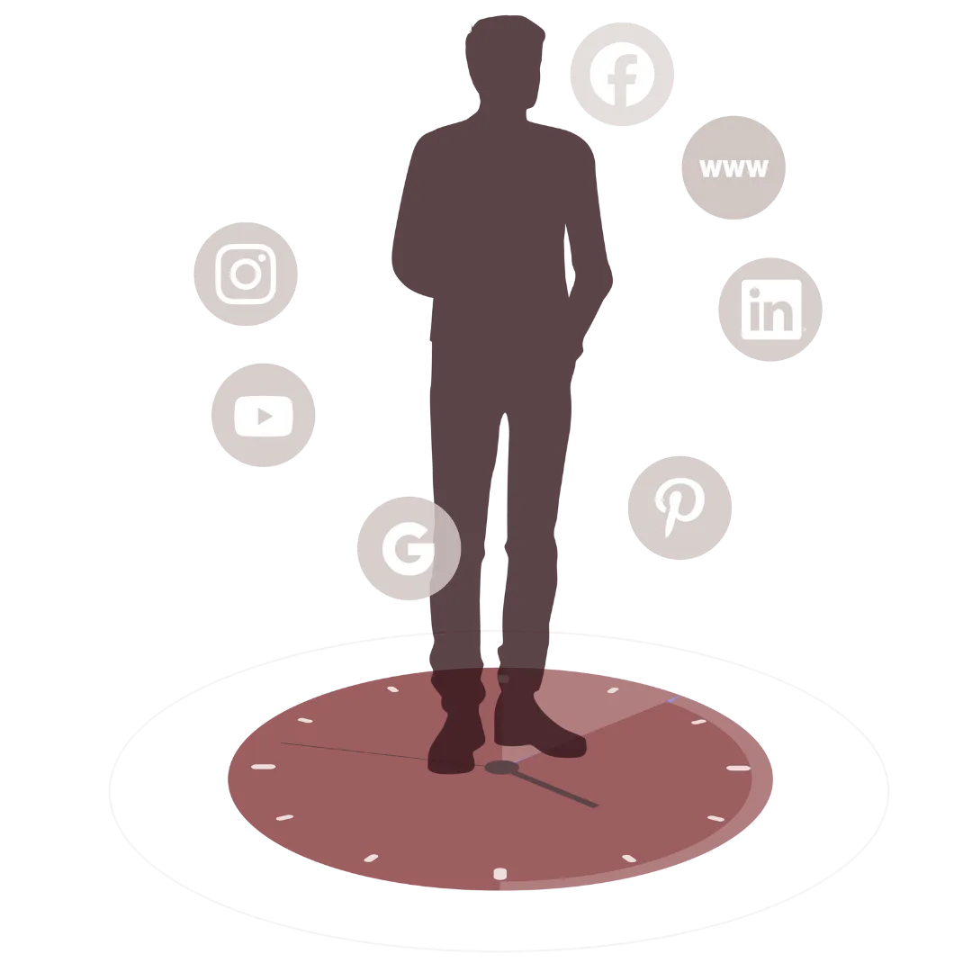 Grafik einer Person mit digitalen Kanälen zur Darstellung des Multi-Touchpoint-Recruitings.