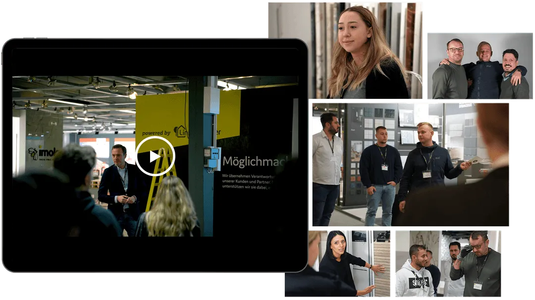 iPad mit Kundenvideo und Bildern zur Darstellung authentischer Einblicke ins Unternehmen