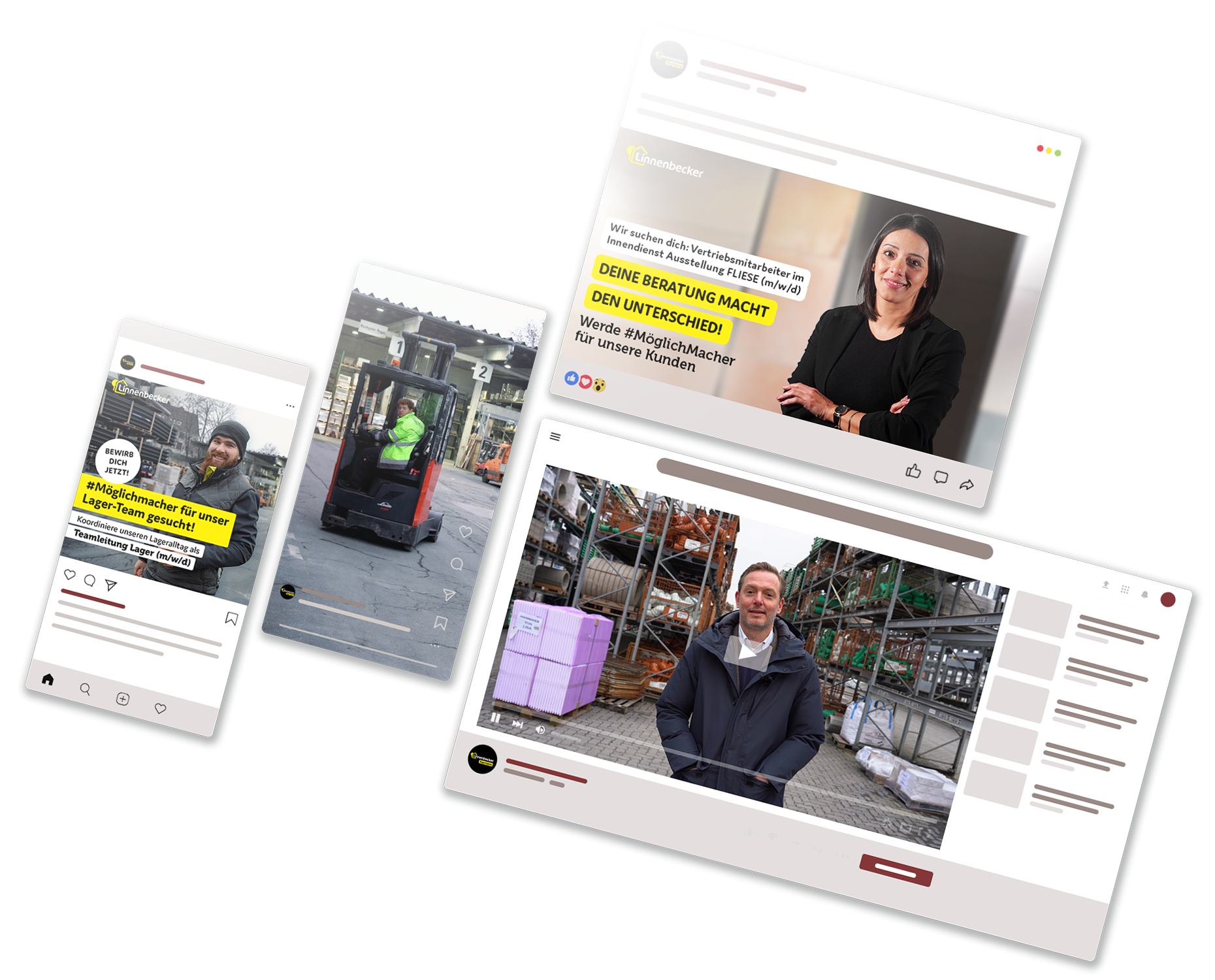 Verschiedene Werbemittel und Anzeigen auf Meta, YouTube und weiteren Plattformen zur Interessenssteigerung