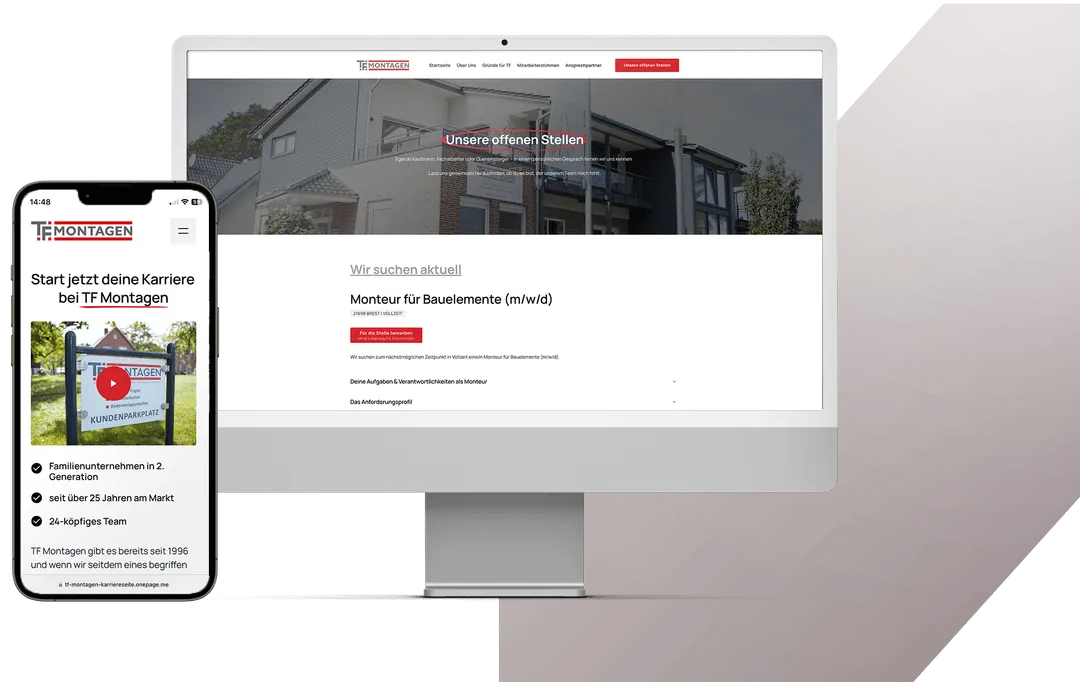 Darstellung einer modernen, mobil optimierten Karriereseite für besseres Personalmarketing