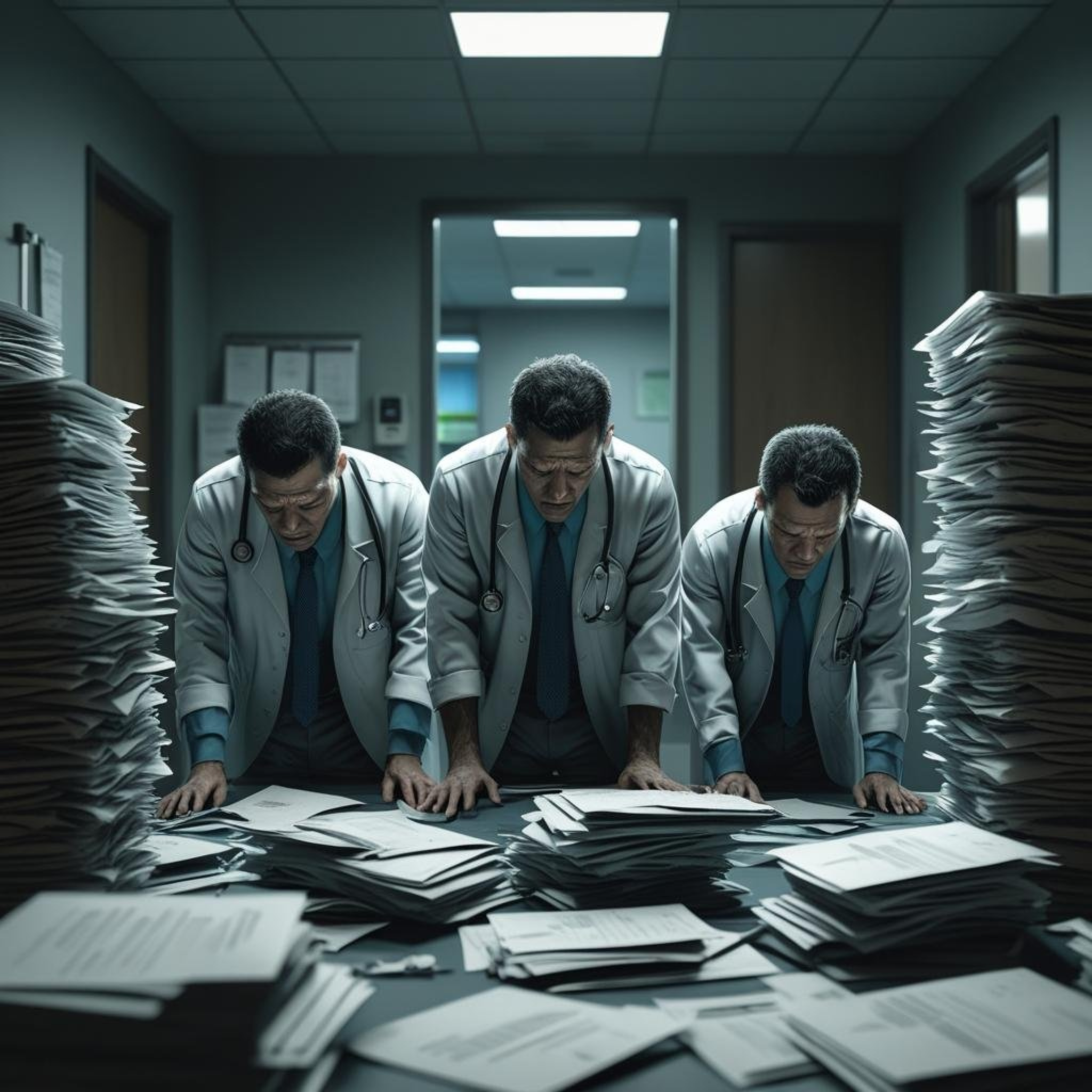  "Healthcare workers managing excessive administrative burden highlighting the need for AI automation"