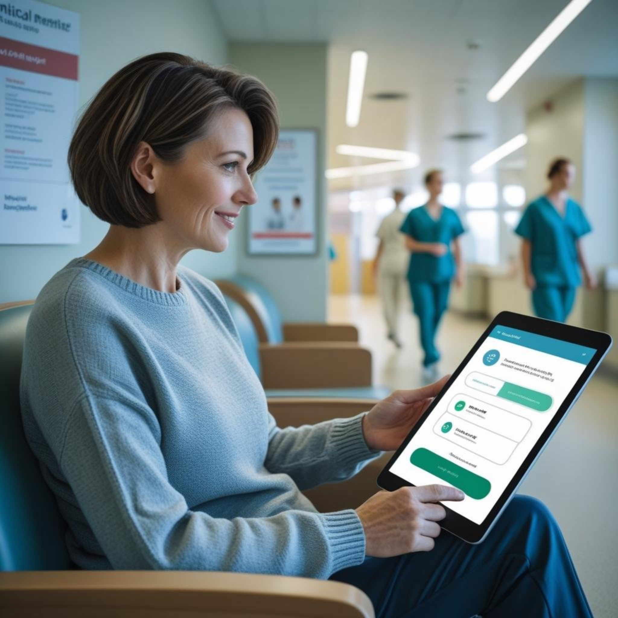 AI chatbot interface helping patient schedule healthcare appointment with automated intake process
