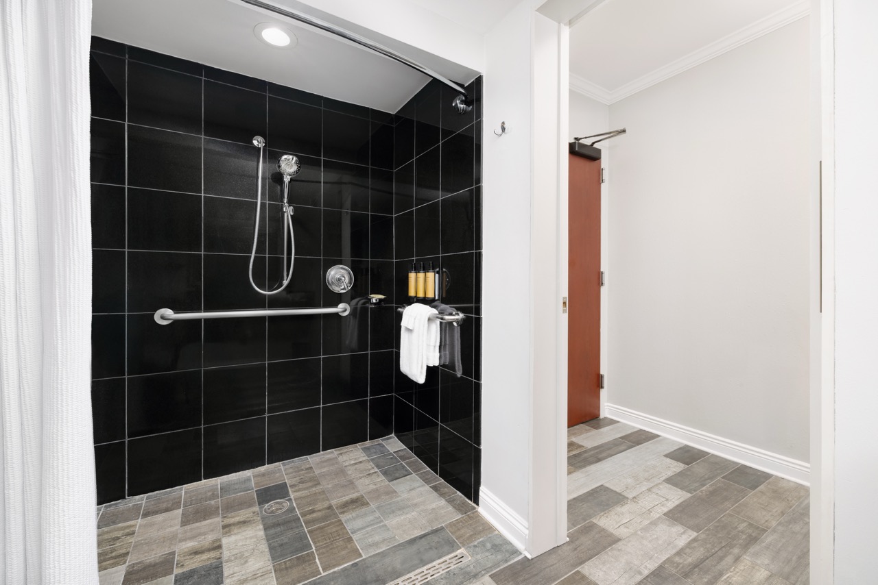 Deluxe King ADA shower with dark tile