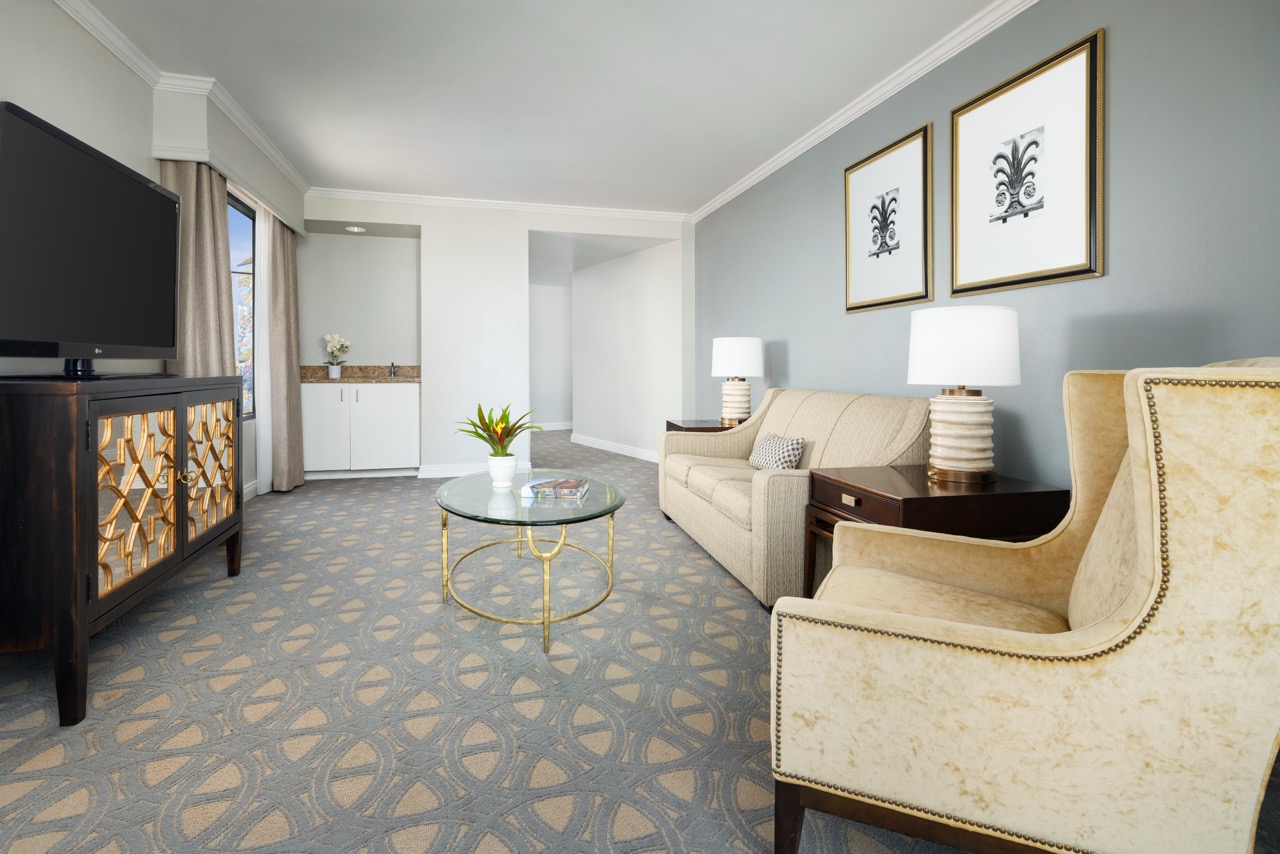 Luxury King Suite living room with couch and tv