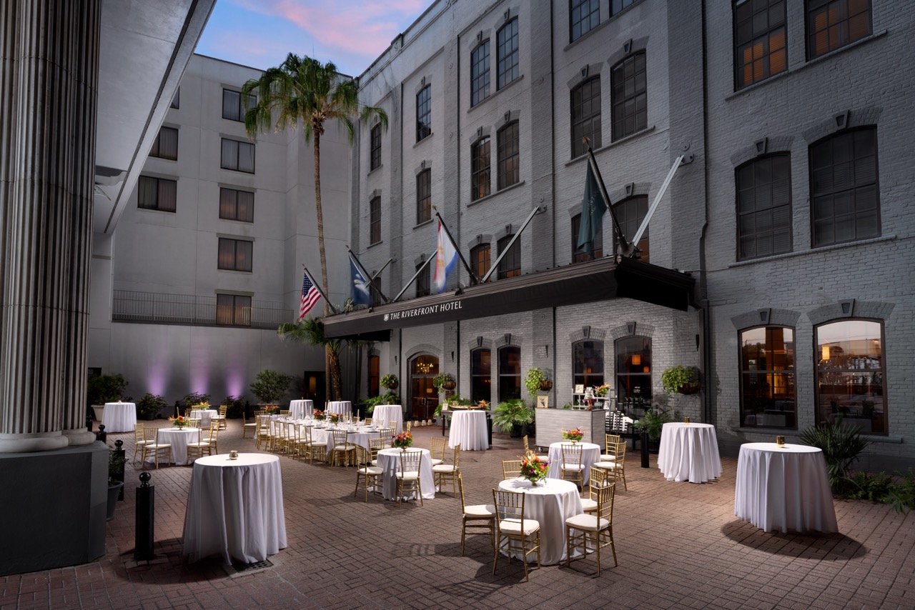 Riverfront Courtyard Social banquet with seating