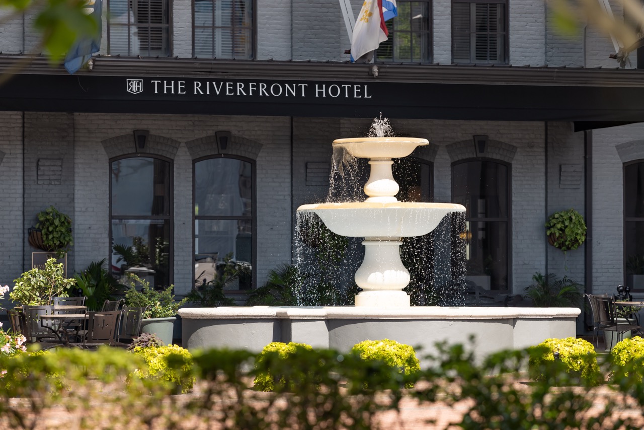 Riverfront Fountain in front of hotel