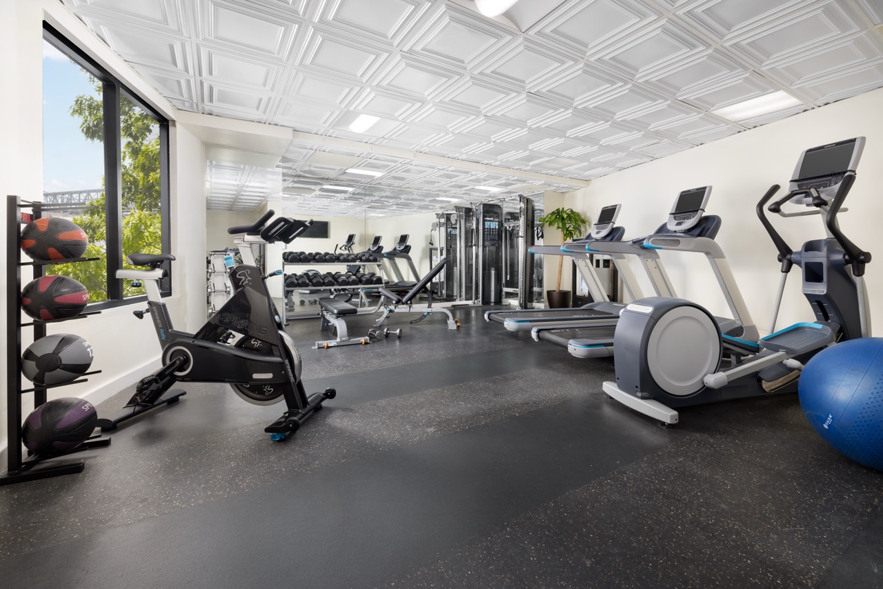 Treadmills and exercise bikes in hotel gym