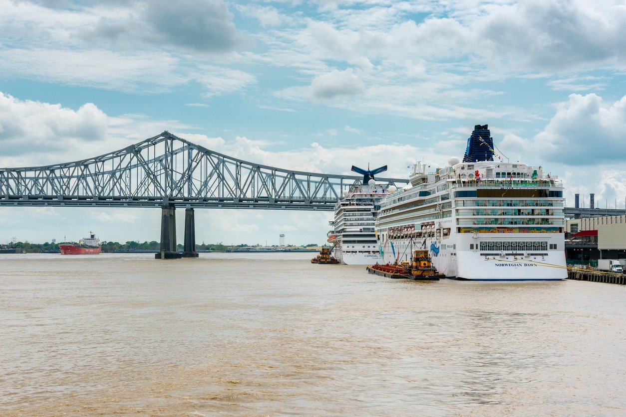Cruise ship docked in New Orleans port