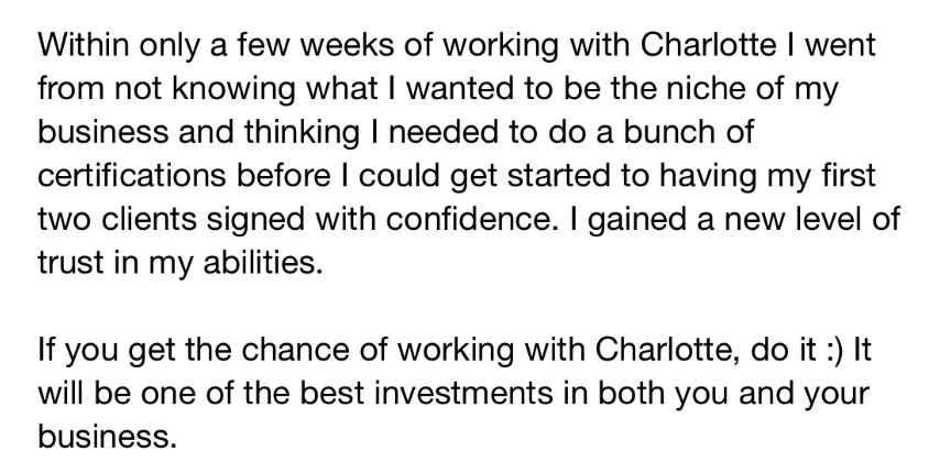 Testimonial of previous work with Charlotte
