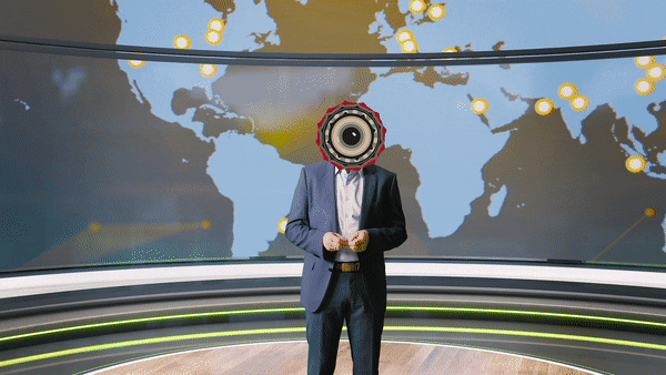 Mann schnippst mit den Fingern und der virtuelle Raum wird zum Greenscreen