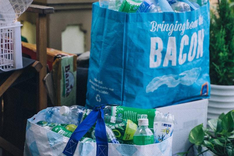 Plastic bottles are kept in a bag 