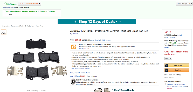 Professional ceramic front disc brake pad set