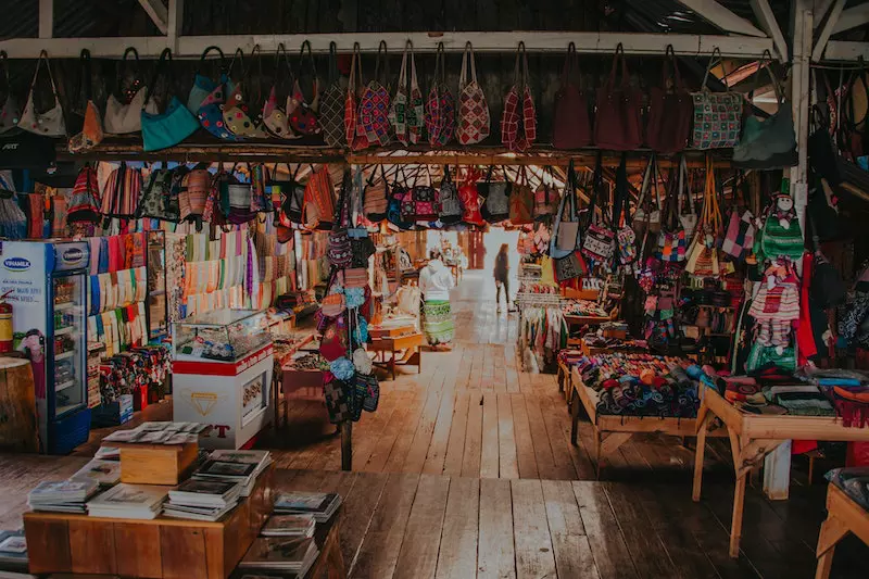 A fashion market is shown in the image