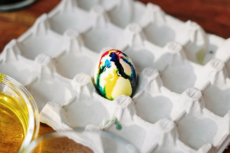 Egg tray placed on the table.