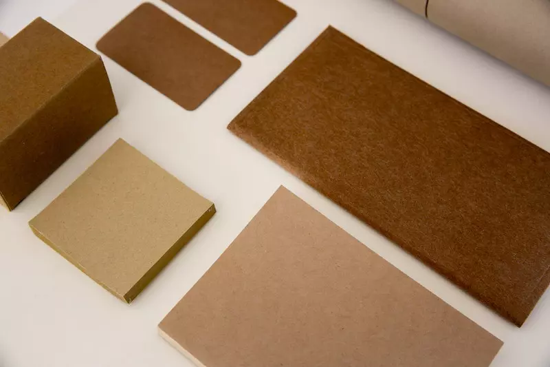 Brown colour kraft papers are placed on the white surface