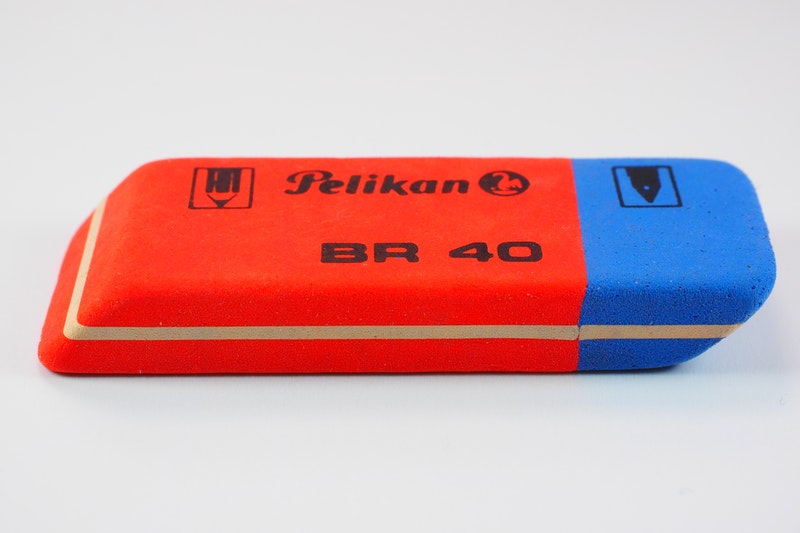 A blue and red eraser.