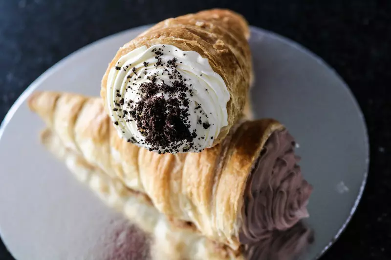 Ice cream is shown on the plate