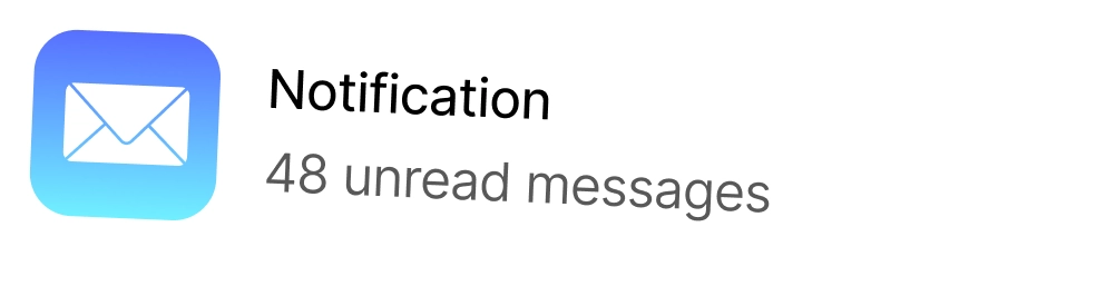 Blue mail app icon next to text stating Notification and 48 unread messages.