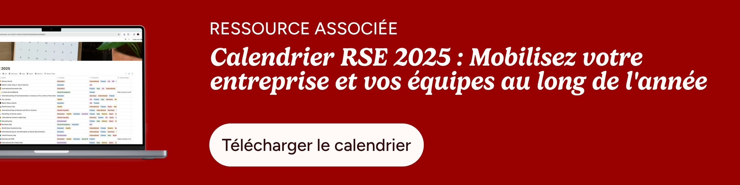 Calendrier RSE 2025 : Mobilisez votre entreprise et vos équipes au long de l'année
