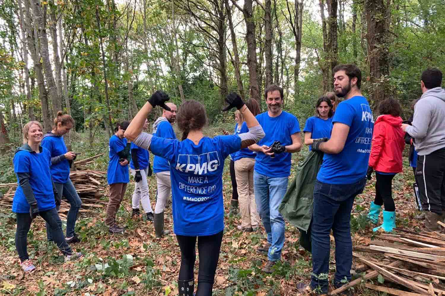 Collaborateurs de KPMG France en mission solidaire dans une forêt.