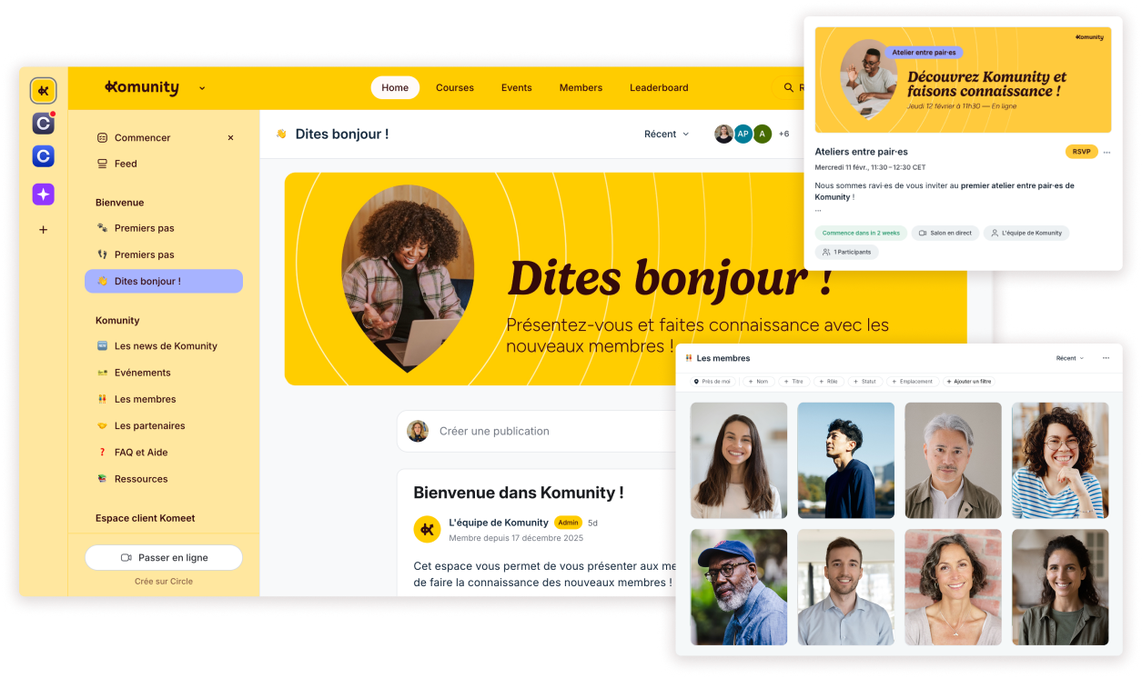 Aperçu de l'espace communautaire Komunity, la communauté qui rassemble celles et ceux qui veulent faire de l’entreprise une aventure collective, positive et engagée.