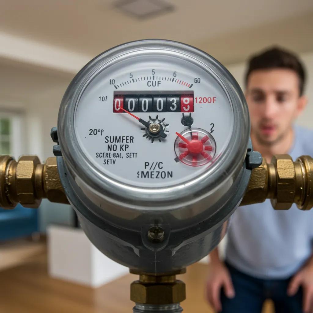 A homeowner diligently checks their water meter readings to identify potential leaks within their plumbing system.