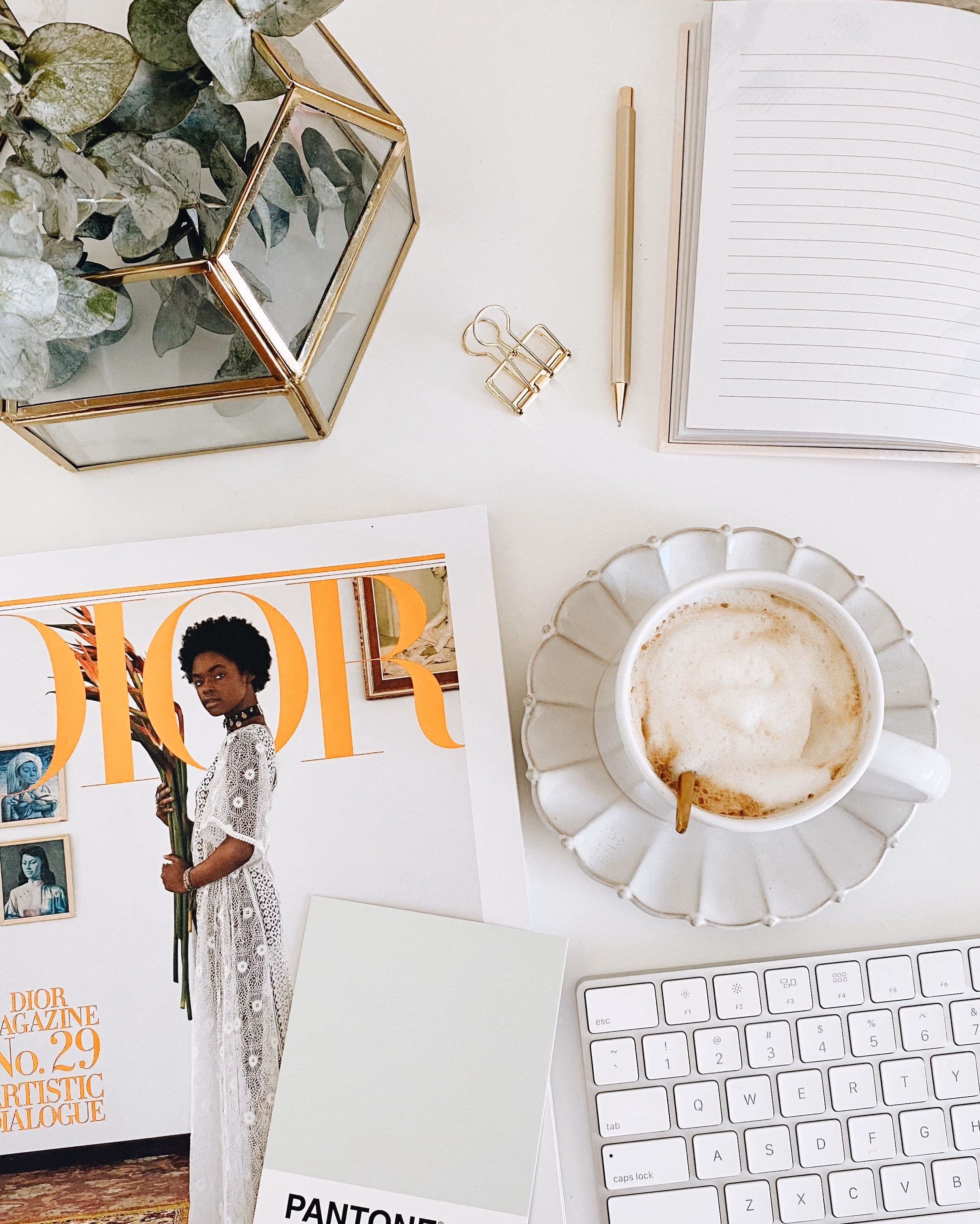 Woman looking through analog printed photos