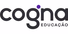 Cogna Educação logo with the word 'cogna' in lowercase black letters, a purple dot above the 'g', and 'EDUCAÇÃO' in smaller uppercase black letters underneath to the right.