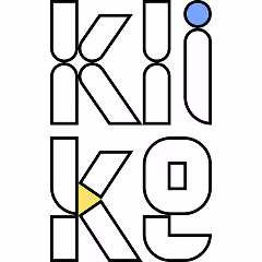 Stylized text spelling 'KiKE' in black outlined uppercase letters with a blue dot above the lowercase 'i' and a yellow triangle inside the lower left part of the 'K' in the bottom word.